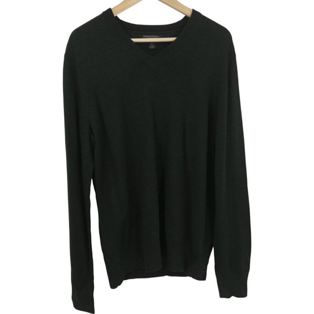 Banana Republic Extra Fine Merino Wool V Neck Green Pullover Sweater Size L Mens